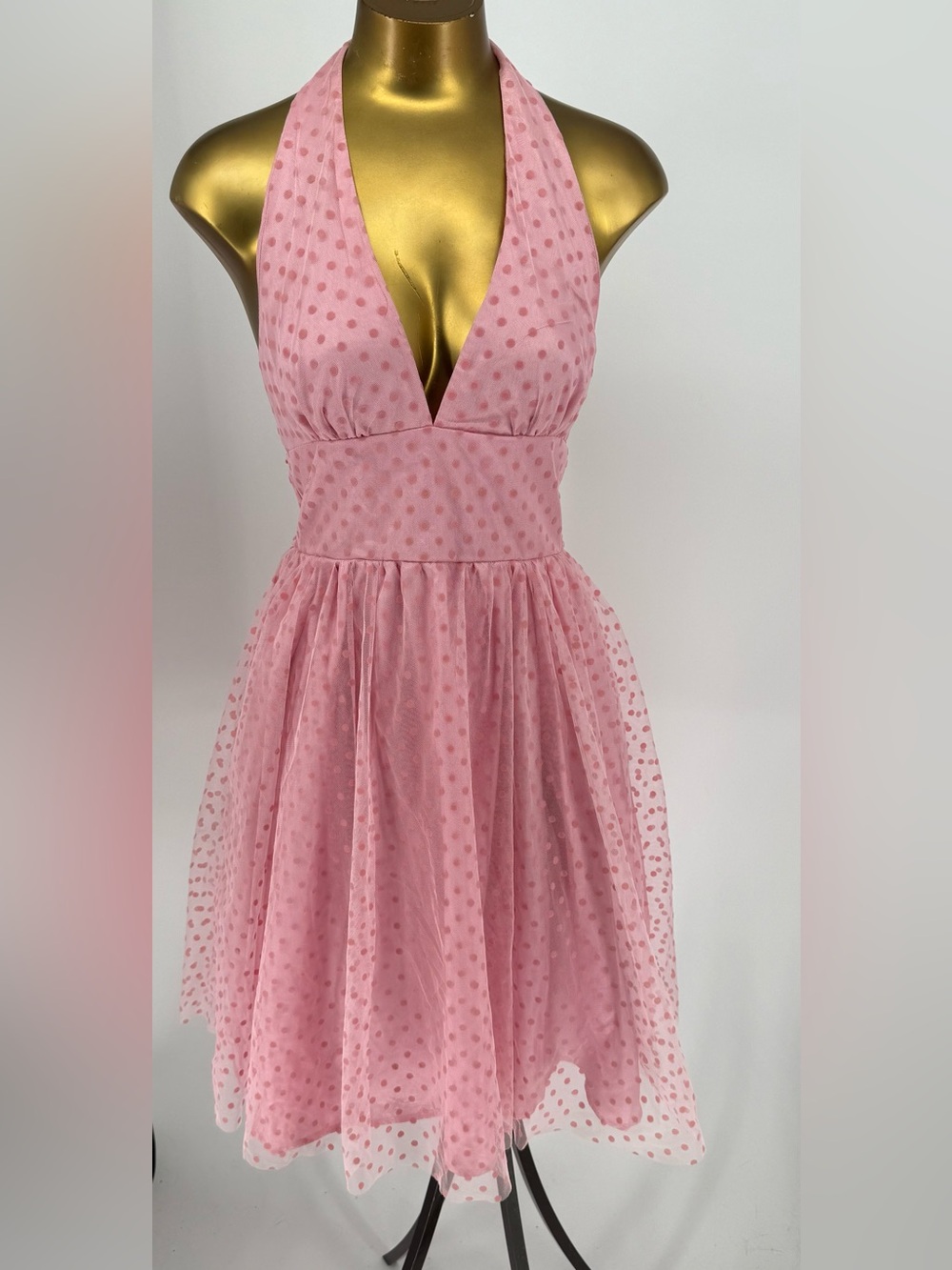As U Wish Pink Polka Dot Halter Party Dress Size 5